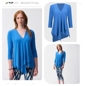 Joseph Ribkoff Coastal Blue Asymmetrical Hemline Tunic Top